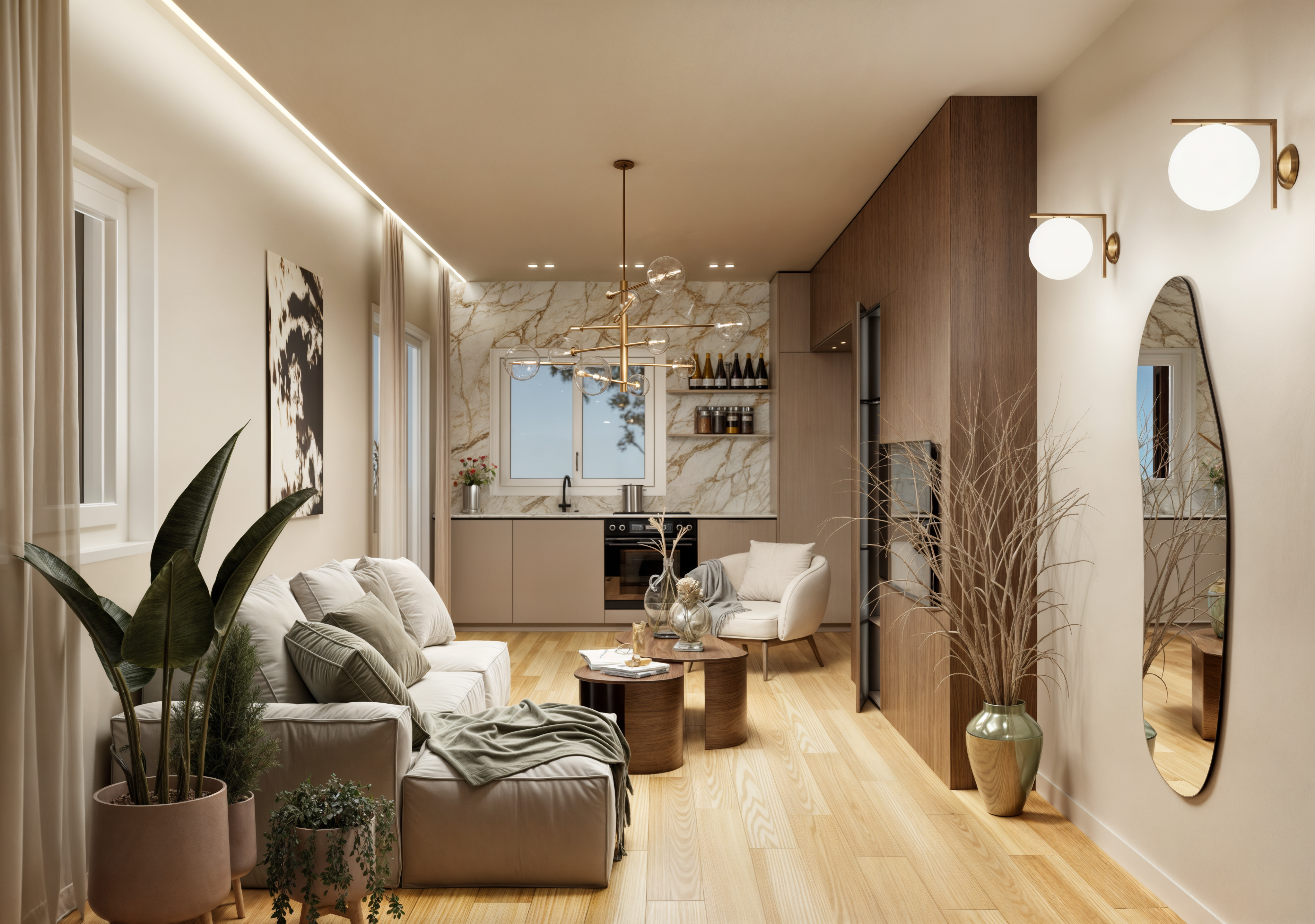 Render soggiorno trilocale